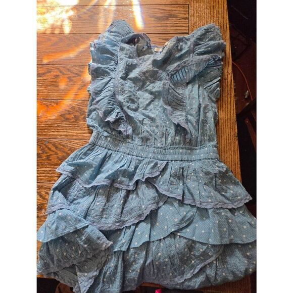 LoveShackFancy Corelli Dress Blue Bonnet Mini Ruffle Sundress Sz Large - Picture 2 of 5